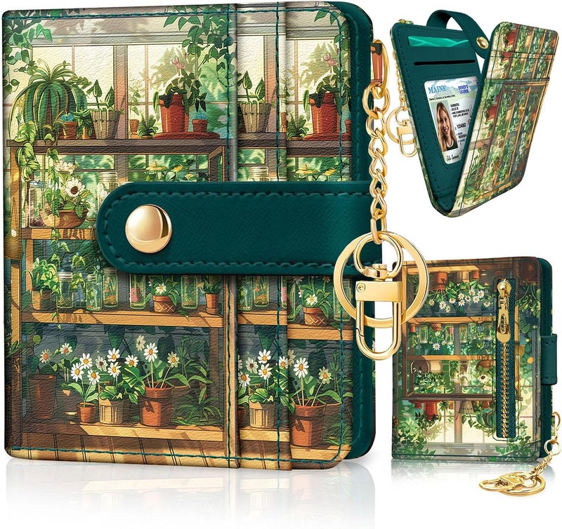 Jogjam Plants Flower Pots Rfid Girls Girly Teen Wallet, Small Slim Thin Compact Travel Credit Card Women Wallet, PU Leather Bifold Cash Zipper Coin Pocket ID Window for Female Ladies Gifts - Image 1
